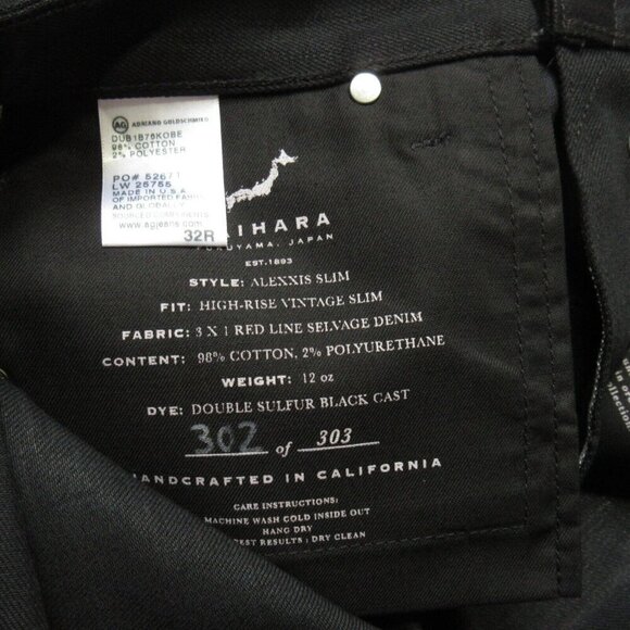 NWT Adriano Goldschmied AG Alexxis Slim in Kobe Black Selvage Jeans 32 - Picture 6 of 10